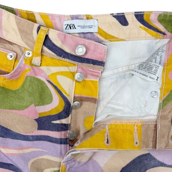 ZARA Straight Leg Abstract Swirl Print Jeans Size 2 Multicolor - Picture 10 of 11